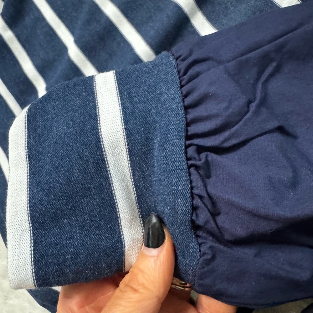 NWT- CHASER Navy Blue & White Nautical Striped Pullover Contrast Fabric Hoodie - Picture 7 of 12